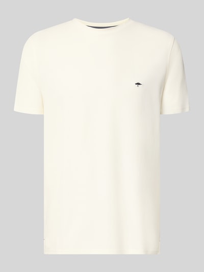 Produktfoto, Regular Fit T-Shirt mit Logo-Stitching von Fynch-Hatton in Creme, Reine Baumwolle, Rundhalsausschnitt, Rückenlänge 68 cm bei Größe M