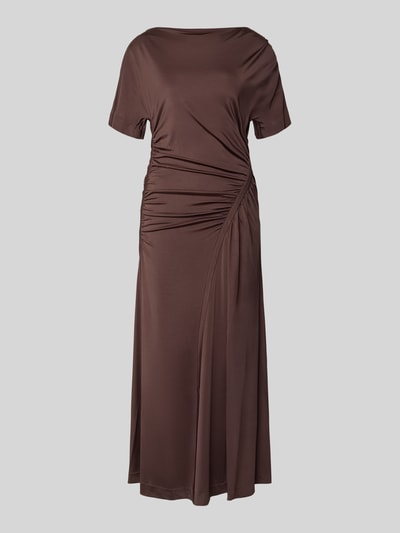 Produktfoto, Slim Fit Maxikleid aus Viskose-Mix Modell 'ECAREN' von BOSS, Optik: Unifarben, Passform: Slim-Fit, Raffungen, Kurzarm