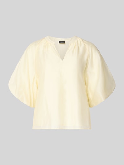 Produktfoto, Loose Fit Blusenshirt aus Lyocell-Mix von s.Oliver BLACK LABEL, unifarben, V-Ausschnitt, Raffungen, Puffärmel, elastisch.