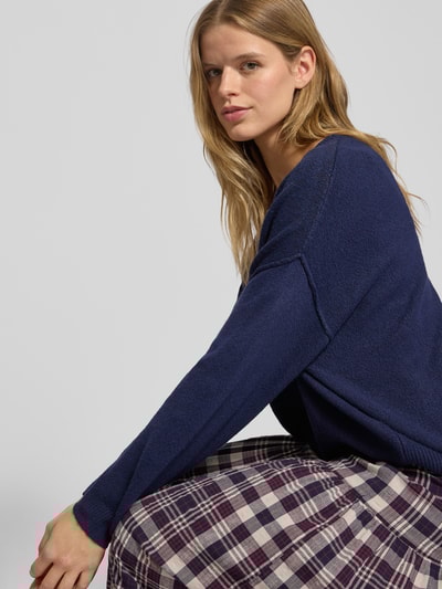 Review Gebreide pullover met diepe boothals Donkerblauw gemêleerd - 3