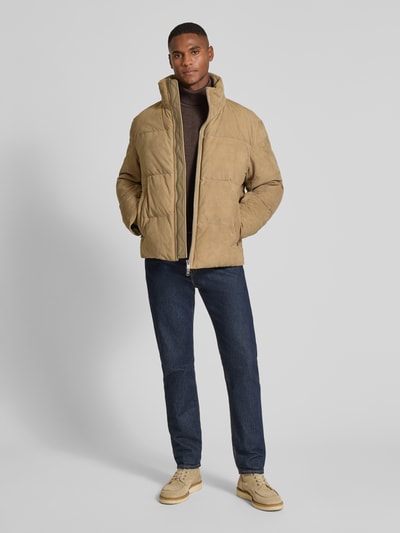 BOSS Orange Regular fit gewatteerd jack van echt lamsleer, model 'JOCAMP' Olijfgroen - 1