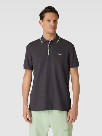 BOSS Green Regular fit poloshirt met labelprint Antraciet - 4