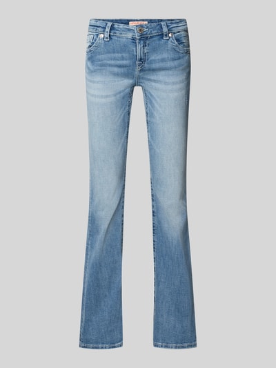 Produktfoto, Flared Jeans im Used-Look Modell 'Poppy' von Gina Tricot in Blau mit 5-Pocket-Design aus Baumwoll-Mix mit Stretch-Anteil.