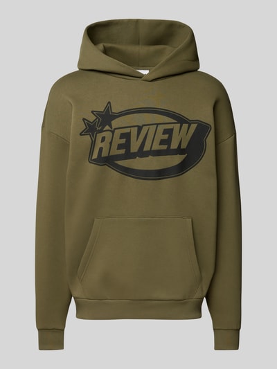 REVIEW Hoodie mit Label-Print Oliv 1