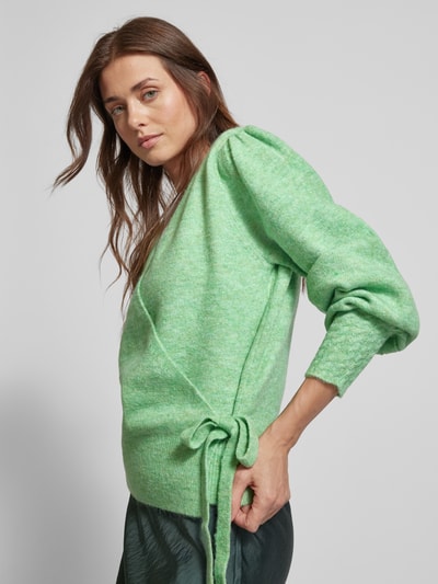 ICHI Gebreide pullover met strikdetail, model 'HOLENE' Lindegroen - 3