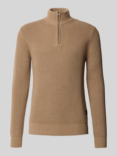 Replay Strickpullover mit Stehkragen und Reißverschluss Camel 2