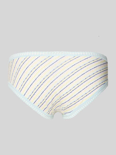 Produktfoto, Slim Fit Slip mit Logo-Print Modell 'Crush' im 3er-Pack von Sloggi aus elastischem Baumwoll-Mix, Streifenmuster auf hellem Grund