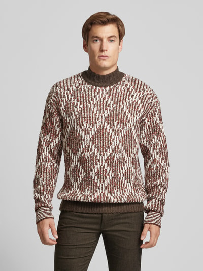 Scotch & Soda Sweter z dzianiny ze stójką model ‘Jacquard’ Średniobrązowy melanż 4