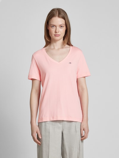 Gant T-shirt met labelstitching Felroze - 4