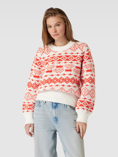 Pieces Strickpullover mit Allover-Muster Modell 'JIANNA' Rot 4