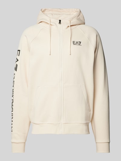 EA7 Emporio Armani Sweatjacke mit Logo-Prints und Kapuze Offwhite 1