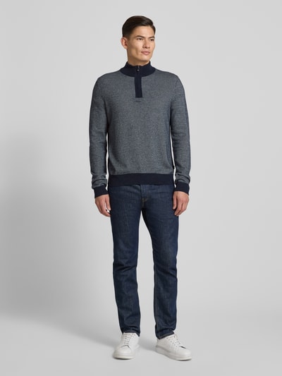 BOSS Bluza z kołnierzem o kroju regular fit z mieszanki żywej wełny i bawełny model ‘HETTORE’ Granatowy 1