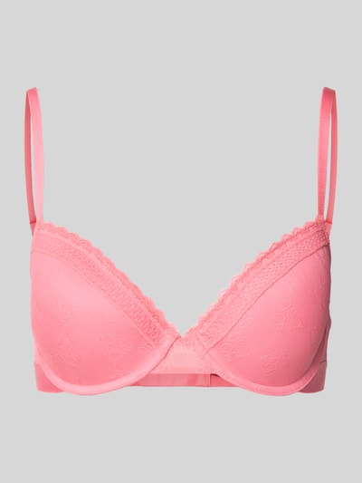 Produktfoto, BH mit Spitzenbesatz Modell 'SARTORIAL' von HUGO in Rosa mit Logo-Allover-Muster, Push Up, Bügel und Hakenverschluss, feine Struktur