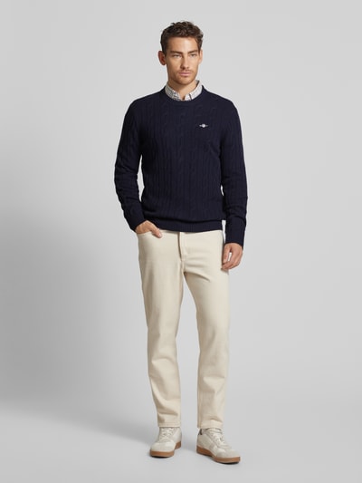 Gant Gebreide pullover met kabelpatroon Marineblauw - 1