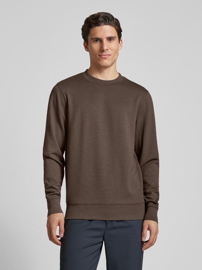 Casual Friday Sweatshirt met ribboorden, model 'Sebastian' Donkerbruin - 4