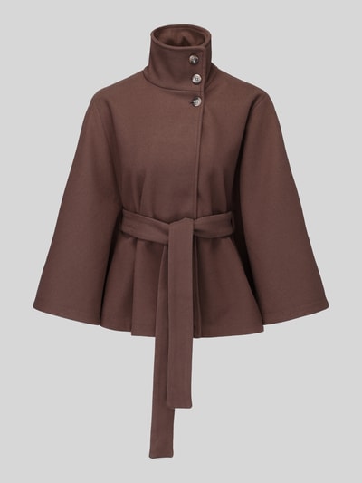PIECES Loose fit poncho met bindceintuur model 'AIKEN' Chocoladebruin - 2