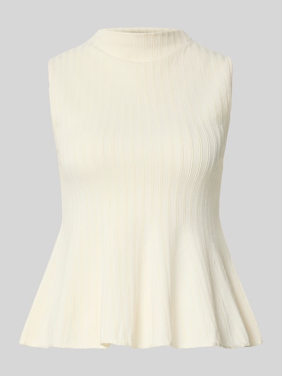 Produktfoto, Stricktop aus Lyocell-Mix mit Stehkragen von Marella, Damen Stricktop Modell RAPACE, Slim Fit, Ripp-Optik, Schößchen, cremefarben