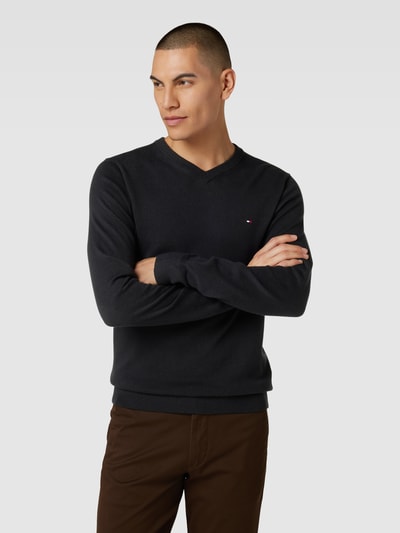 Tommy Hilfiger Strickpullover mit V-Ausschnitt Modell 'PIMA' Black 4