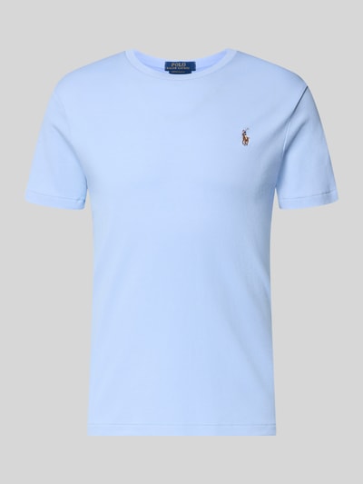Produktfoto, Regular Fit T-Shirt aus reiner Baumwolle von Polo Ralph Lauren in Hellblau, unifarben, Logo-Stitching, Jersey-Textur