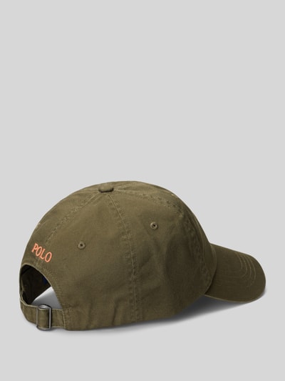 Produktfoto, Basecap aus reiner Baumwolle von Polo Ralph Lauren in Olivgrün, unifarben, gesticktes Logo, verstellbarer Riegel, strukturierte Webware