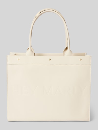 Hey Marly Lederhandtasche mit Label-Prägung Ecru 5