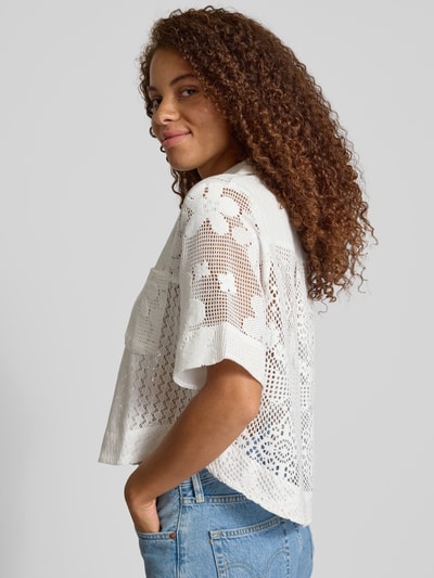 OH APRIL Bluzka o pudełkowym kroju z koronki szydełkowej model ‘Cempedak’ Złamany biały 3