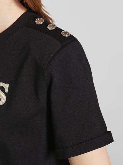 Guess Cropped T-Shirt mit Label-Print BLACK 3