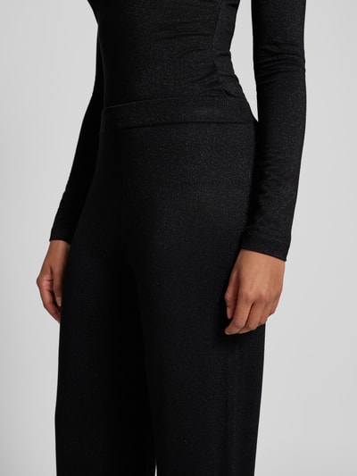 Vero Moda Wide leg gebreide broek met elastische band, model 'NALINA' Zwart - 3