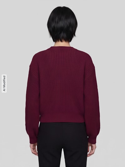 VERO MODA Loose fit gebreid jack met enkelrijige knoopsluiting model 'LEA' Donkerrood - 5