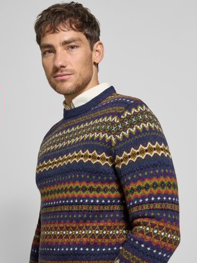 Barbour Regular fit gebreide pullover van zuivere wol, model 'ISLE CREW' Marineblauw gemêleerd - 3