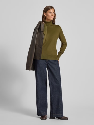 Jake*s Collection Regular fit coltrui in gebreide look Olijfgroen - 1