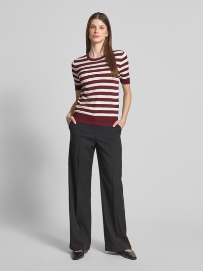 Jake*s Casual Gebreid shirt van viscosemix met streepmotief Donkerrood - 1