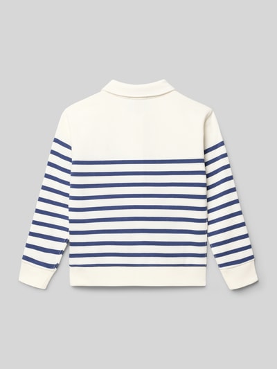 Produktfoto, Regular Fit sweatshirt uit katoenmix van Polo Ralph Lauren Kids met all-over streepmotief, gestikt logo, overhemdkraag met ritssluiting, lange mouwen, geribde mouw- en rompzoom, sweatmateriaal, wit-blauw gestreept