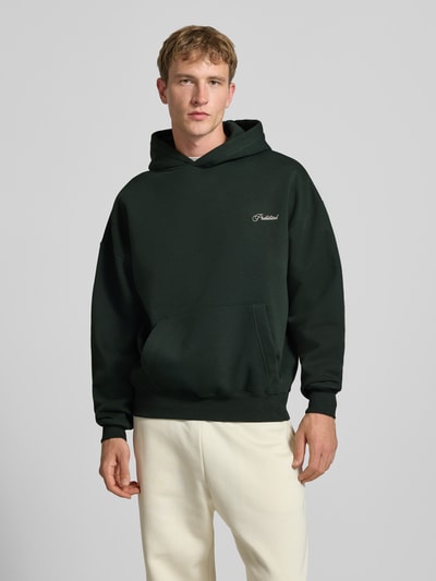 PROHIBITED relaxed fit hoodie van katoenmix met labelstitching Donkergroen - 4