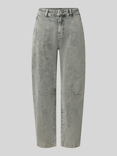 Productfoto, Barrel Fit corduroy broek uit katoenmix van Buena Vista in lichtgrijs met ribstructuur en rechte pijpen, Dames corduroy broek