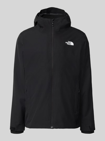 Produktfoto, Jacke mit Label-Print von The North Face in Schwarz mit durchgehendem Reißverschluss, glatte Textur, Herrenmodell