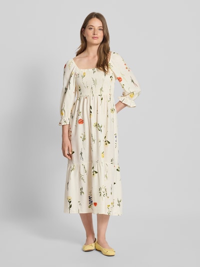 ZABAIONE Midi-jurk van viscosemix met linnen, model 'Mi44ss' Offwhite - 1