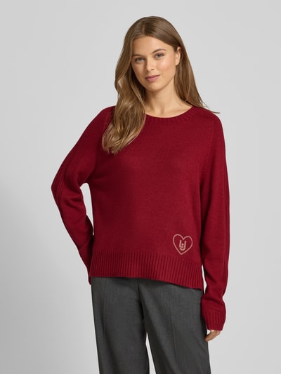 Liu Jo White Strickpullover mit Ziersteinbesatz aus Kaschmir-Anteil Dunkelrot 4