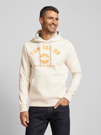 Tom Tailor Regular fit hoodie van katoenmix met logoprint Offwhite - 4