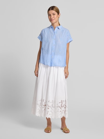 Christian Berg Woman regular fit blouse met stitchings en kapmouwen Bleu - 1