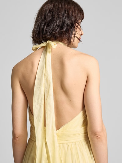 Lace & Beads Neckholder-Cocktailkleid mit Taillenband Hellgelb 3
