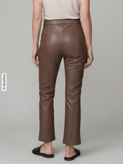 Raffaello Rossi Wide leg kunstleren broek van viscosemix model 'MACY' Taupe - 5