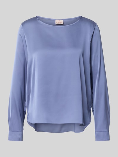 Produktfoto, Blusenshirt mit Rundhalsausschnitt Modell 'CURSORE' von EMME, mieszanka materiałów z dodatkiem streczu, krój regular fit, długość tyłu w rozmiarze 36: 49 cm, długość rękawów w rozmiarze 36: 59 cm, kolor jasnoniebieski, satynowa tekstura