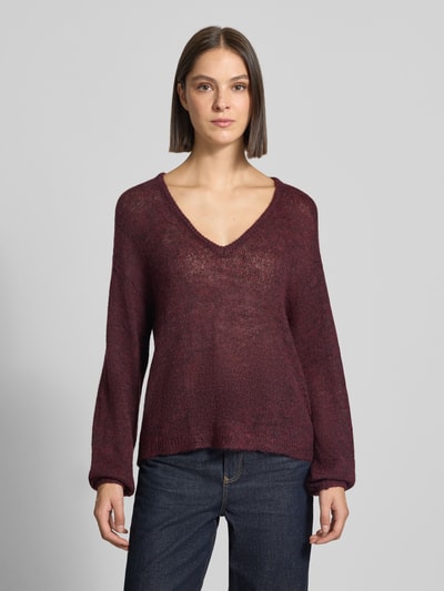 FREE/QUENT Sweter o kroju relaxed fit z domieszką wełny z alpaki model 'Dido' Bordowy melanż 4