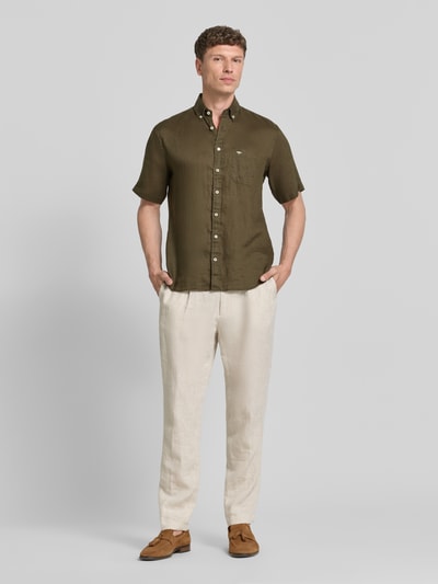 Fynch-Hatton Regular Fit Leinenhemd mit Button-Down-Kragen Oliv 1
