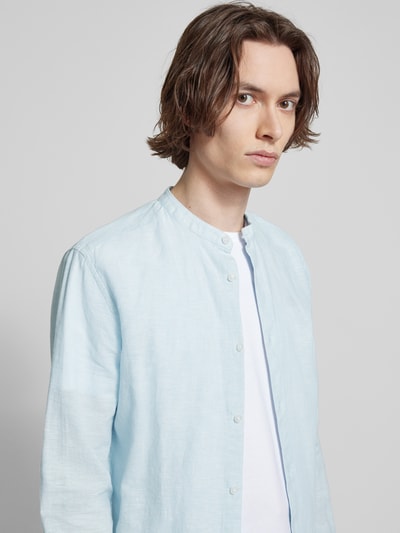 Only & Sons Slim Fit Leinenhemd aus Leinen-Mix mit Kaschmir-Anteil Modell 'CAIDEN' Hellblau 3