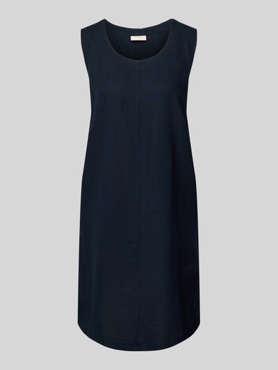 FREE/QUENT Knielange linnen jurk met ronde hals, model 'LAVA' Marineblauw - 2