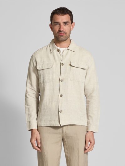 SELECTED HOMME Kurtka koszulowa lniana o kroju regular fit z kołnierzykiem typu kent model ‘LEROY SUN’ Beżowy 4