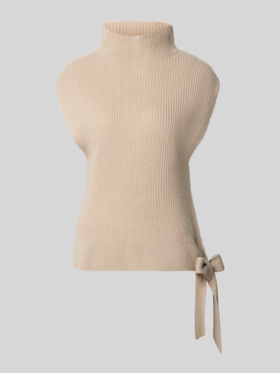 Productfoto, Relaxed Fit Pullunder uit puur kasjmier met opstaande kraag van Christian Berg Woman, sierstrik aan zoom, mouwloos, ruglengte maat S 52 cm, beige, grof gebreide textuur