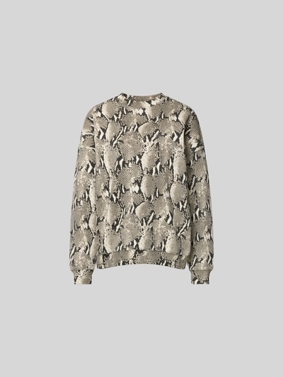 Produktfoto, Oversized Sweatshirt aus Baumwolle von Anine Bing in Schlangenoptik, Stehkragen, elastische Abschlüsse, beige-schwarz.